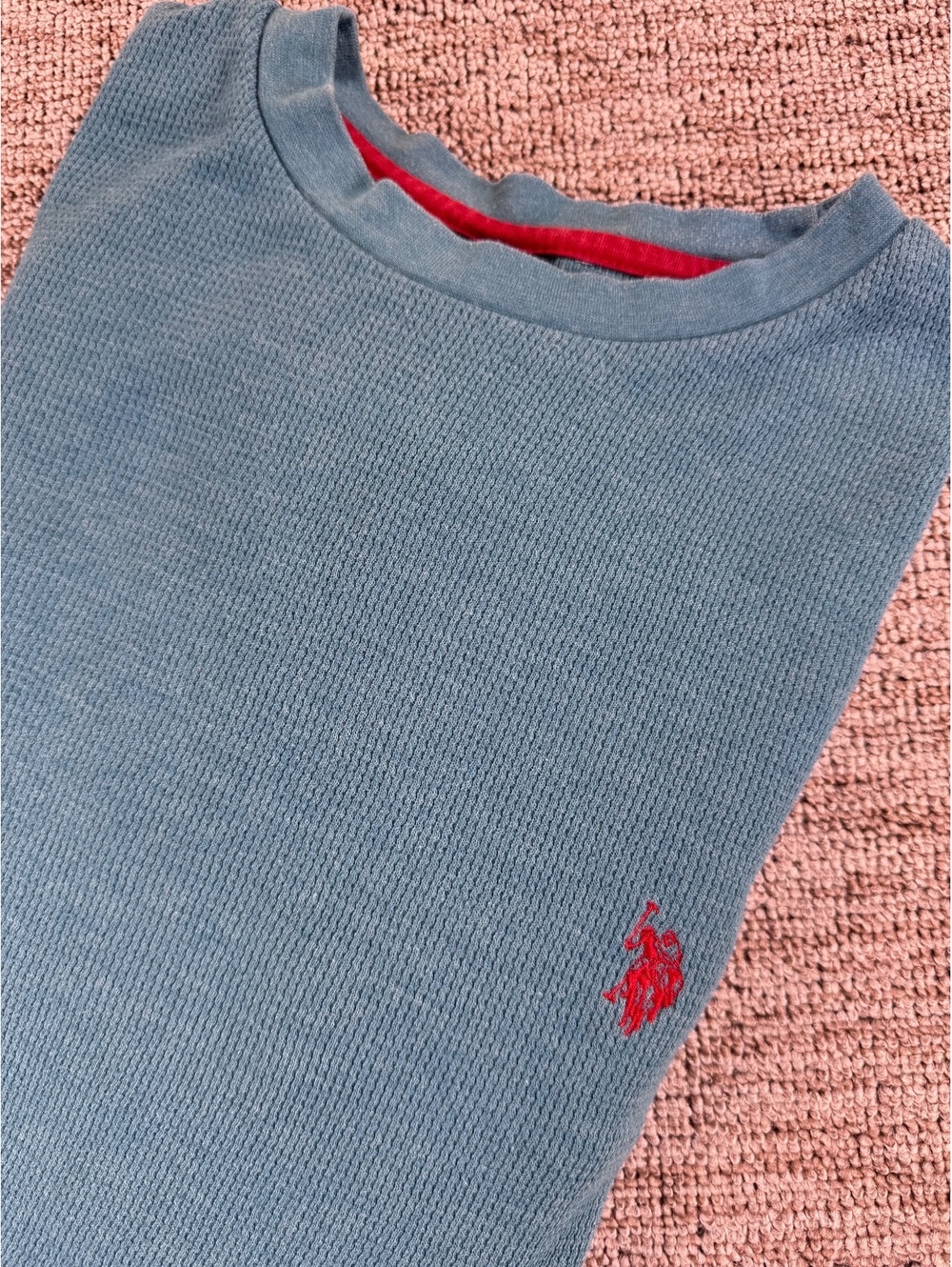 U.S. Polo Assn. Men's Casual Blue Long Sleeve Shirt Size XXL Waffle Knit Texture
